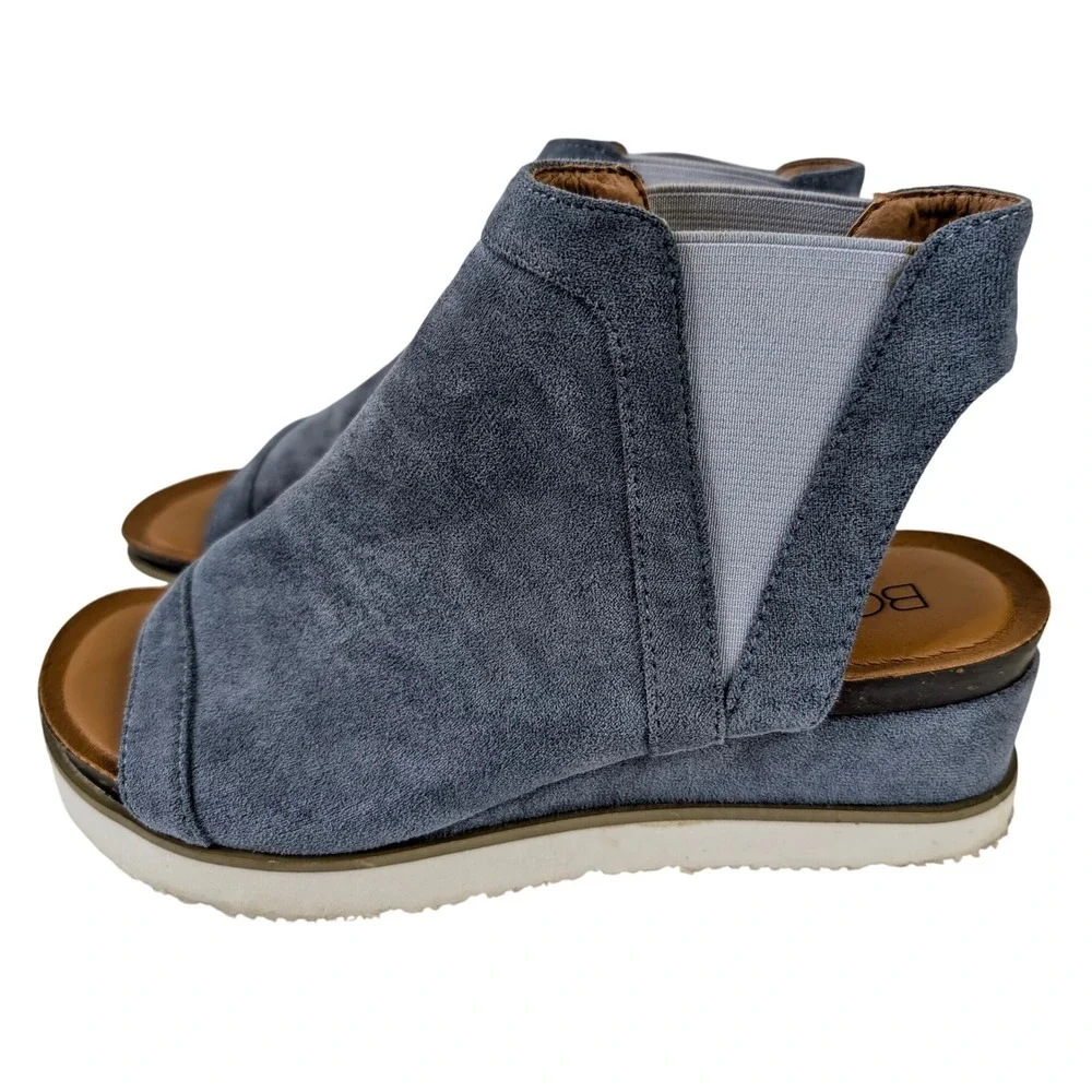 Corkys Easy Living Platform Wedge Sandals Women 6 Blue Faux Suede Comfort Casual